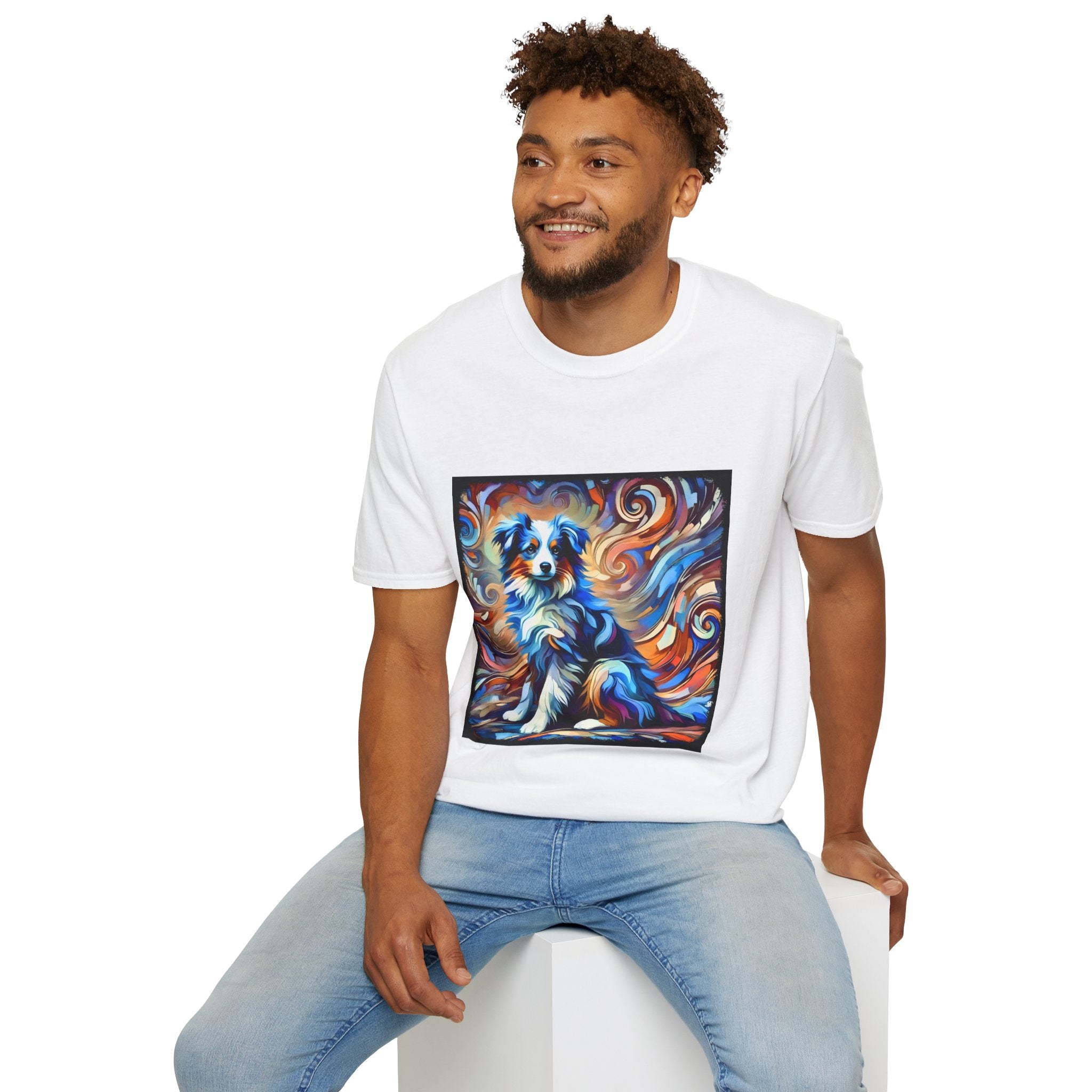 Miniature American Shepherd Blue Merle Swirl | Unisex Softstyle T-Shirt