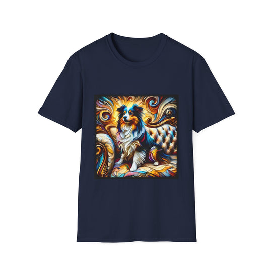 Miniature American Shepherd Sunburst Swirl design dog lover unisex t-shirt in navy