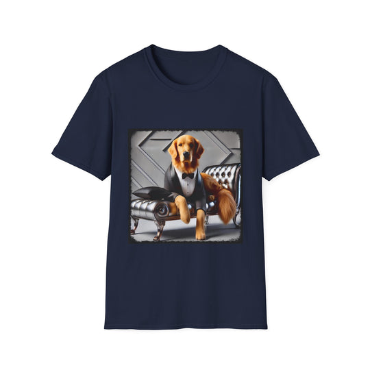 Golden Retriever Mister Fetch design dog lover unisex t-shirt in navy
