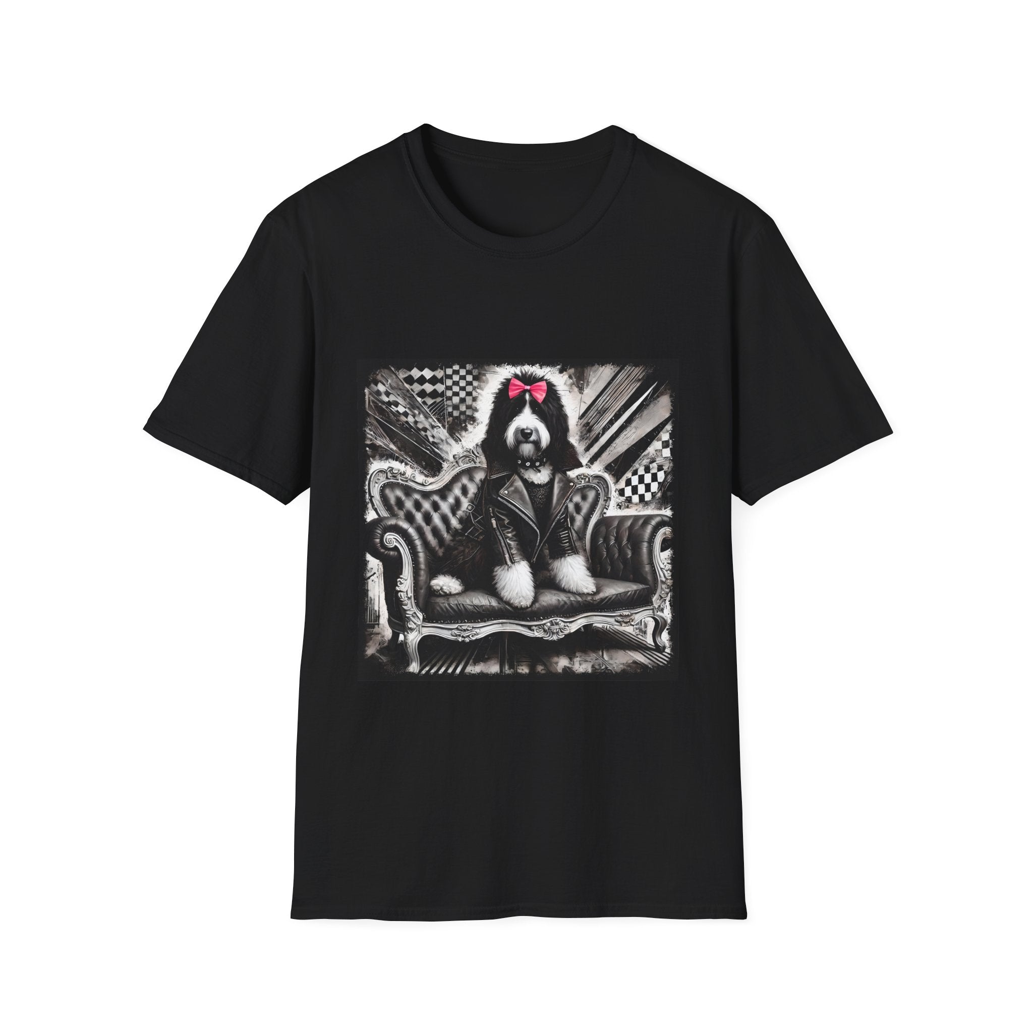 Bernedoodle B&W Pink Bow | Unisex Dog T-Shirt