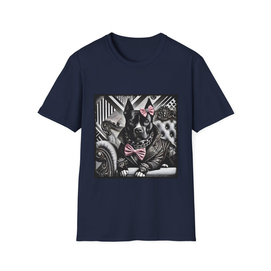 American Pit Bull Terrier B&W Pink Bow Rocker design dog lover unisex t-shirt in navy