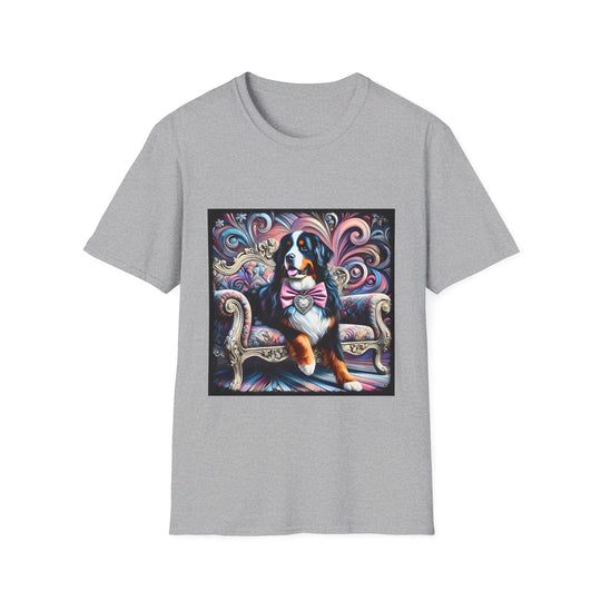 Bernese Mountain Dog Purple Diamond Vivid Swirl design dog lover unisex t-shirt in sport grey