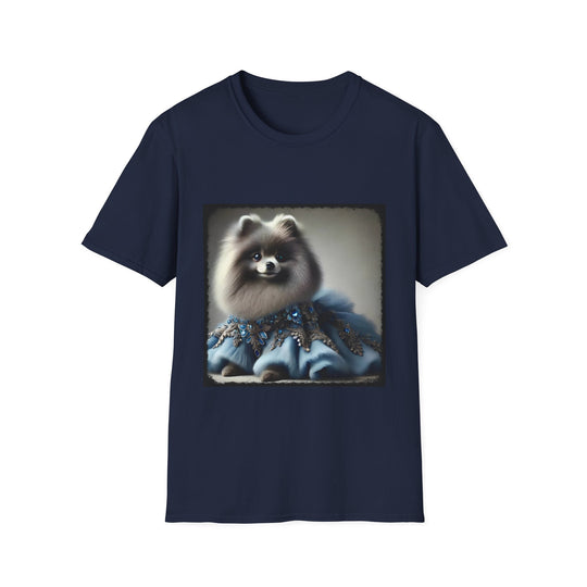 Pomeranian Blue Belle design dog lover unisex t-shirt in navy