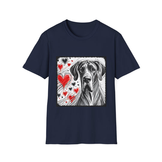 Great Dane Bold Heart Sketch design dog lover unisex t-shirt in navy