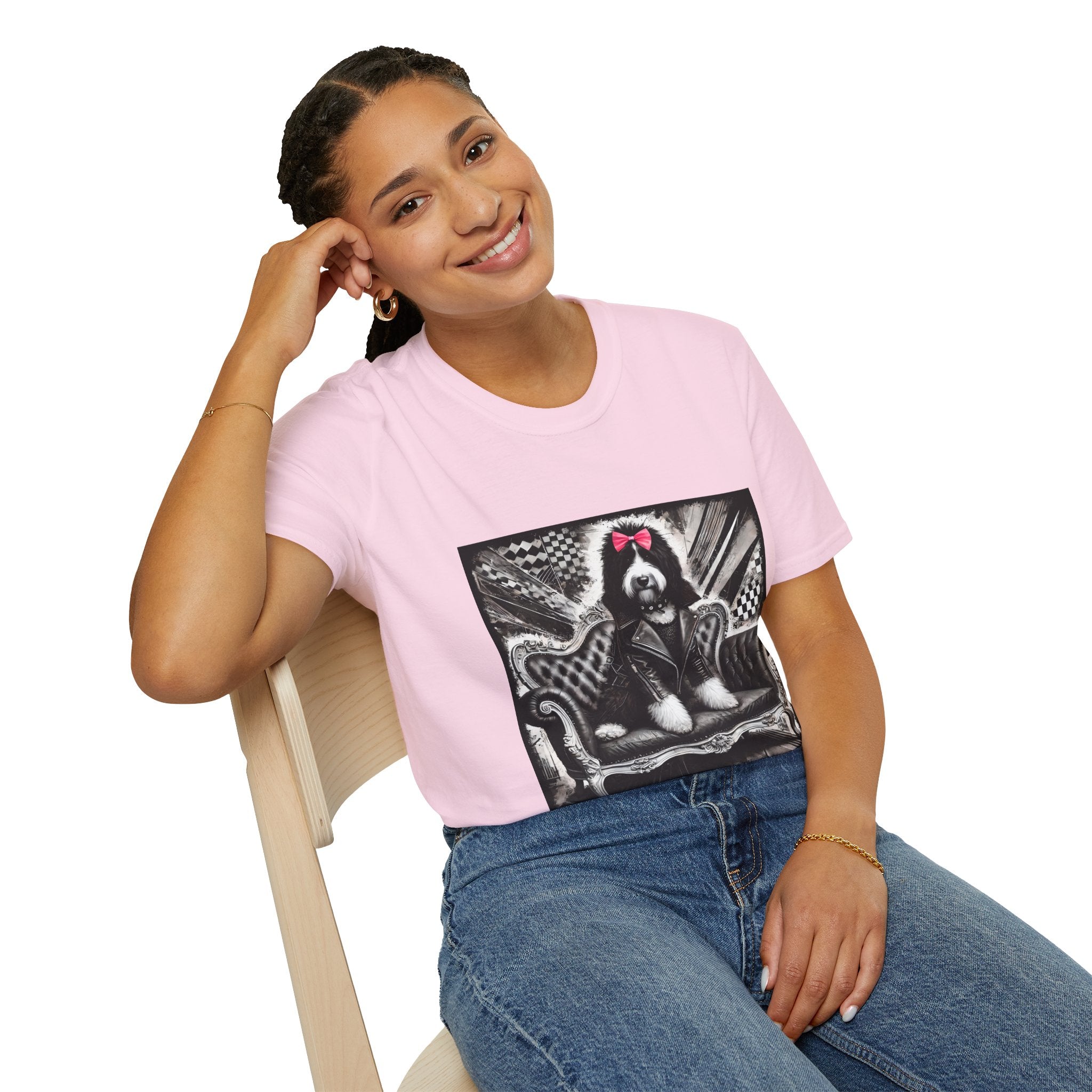Bernedoodle B&W Pink Bow | Unisex Dog T-Shirt